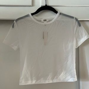 PINK white crop mesh tee